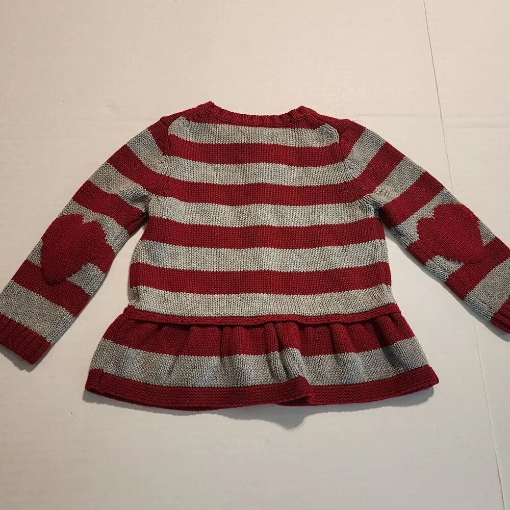 Baby Gap Girl 12-18 m  Red & Gray Striped Knit Cardigan  Heart Elbow Patches